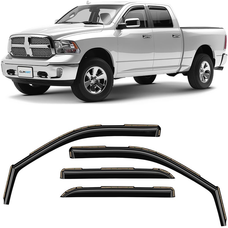 CLIM ART in-Channel Incredibly Durable Rain Guards for Dodge RAM 2009-2018 1500 Crew Cab, Mega Cab, Original Window Deflectors, Vent Window Visors, Vent Deflector Smoke Truck Accessories 4 pcs-609006 - Image 1
